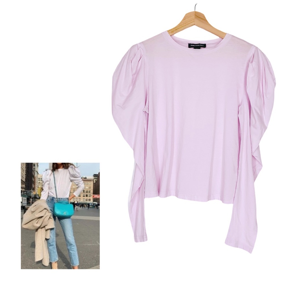 SOMETHING NAVY Puff Long Sleeve Stretch
Cotton Tee in Lavender Pink Size Small